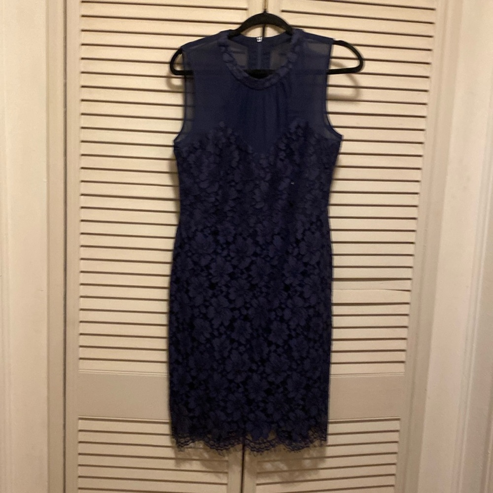 Navy blue cocktail dress.